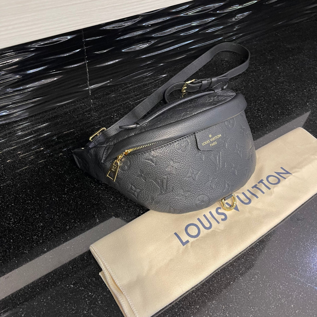 Pre-owned Louis Vuitton Monogram Empreinte Bumbag in Black