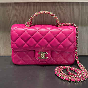 Pre-Owned Chanel Mini Crystal & Brass Top Handle Bag in Dark Pink