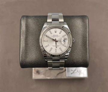 Pre-owned Rolex Men's Datejust 41mm ref.126334 Silver Index Fluted Bezel on Oyster w/Box & Card