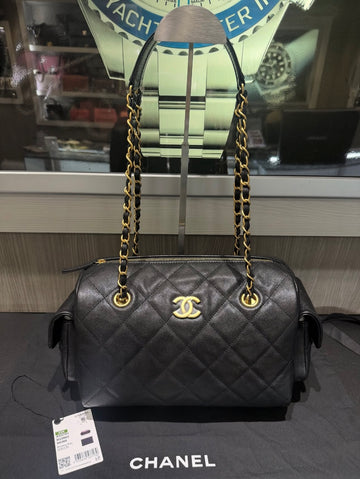 Unworn Chanel 2025 Small Bowling Bag in Black with Antique Gold Hardware