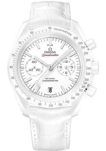 Omega Speedmaster Moonwatch Co-Axial Chronograph White Side of the Moon Watch - 44.25 mm White Ceramic Case - Moonwatch Style Dial - White Leather Strap - 311.93.44.51.04.002