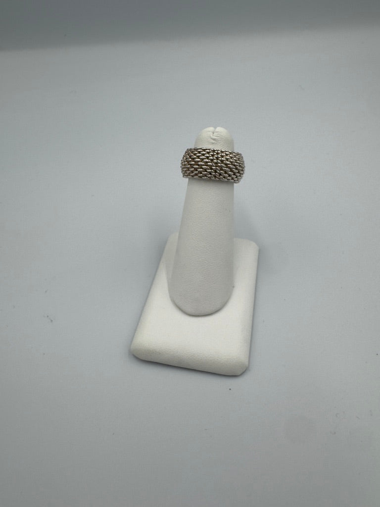 Tiffany & Co Somerset Mesh Weave Flexible Dome Ring in Sterling Silver