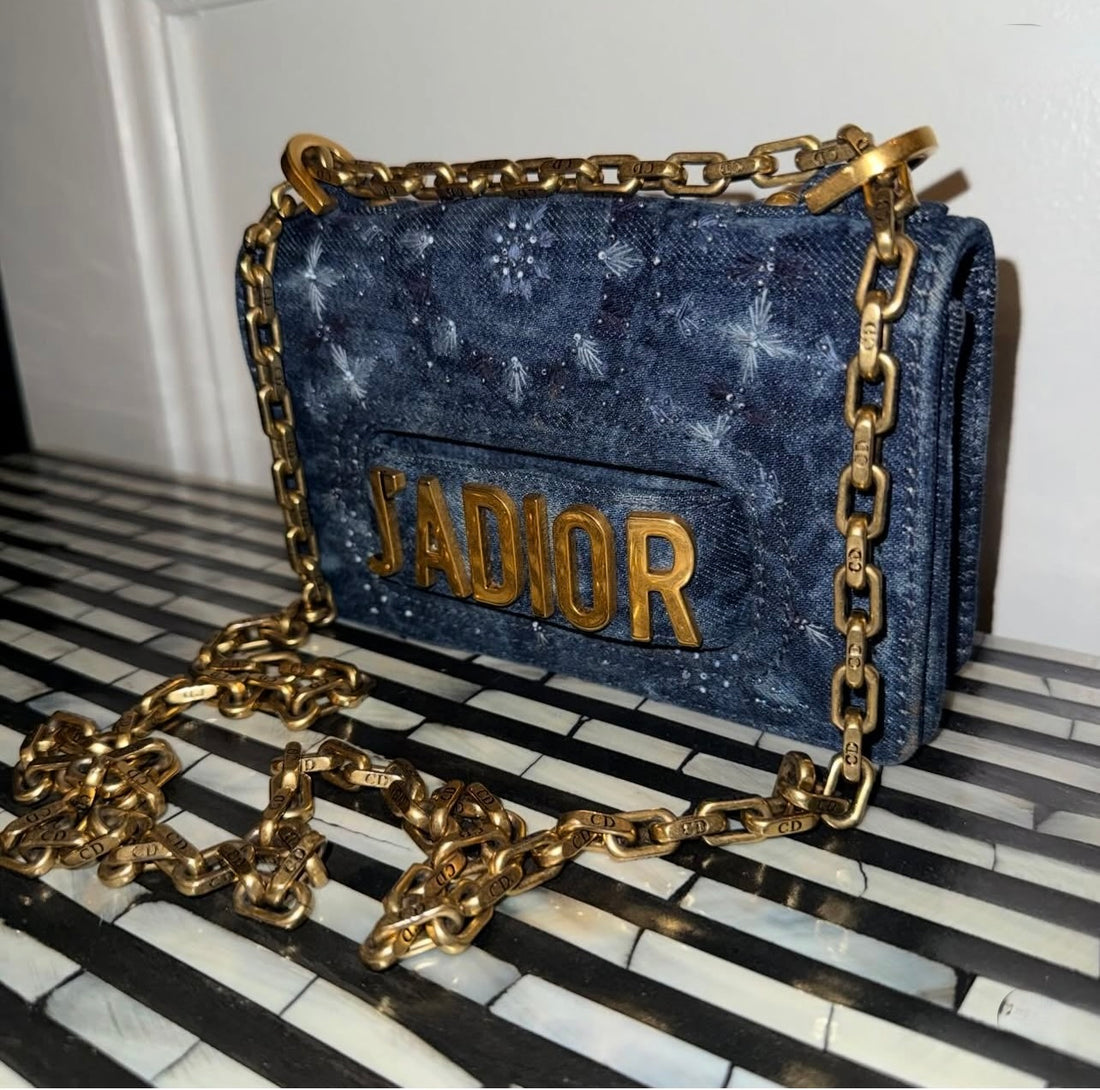 Pre-owned Christian Dior J’Adior Denim Mini Chain Flap Crossbody Bag (2019)