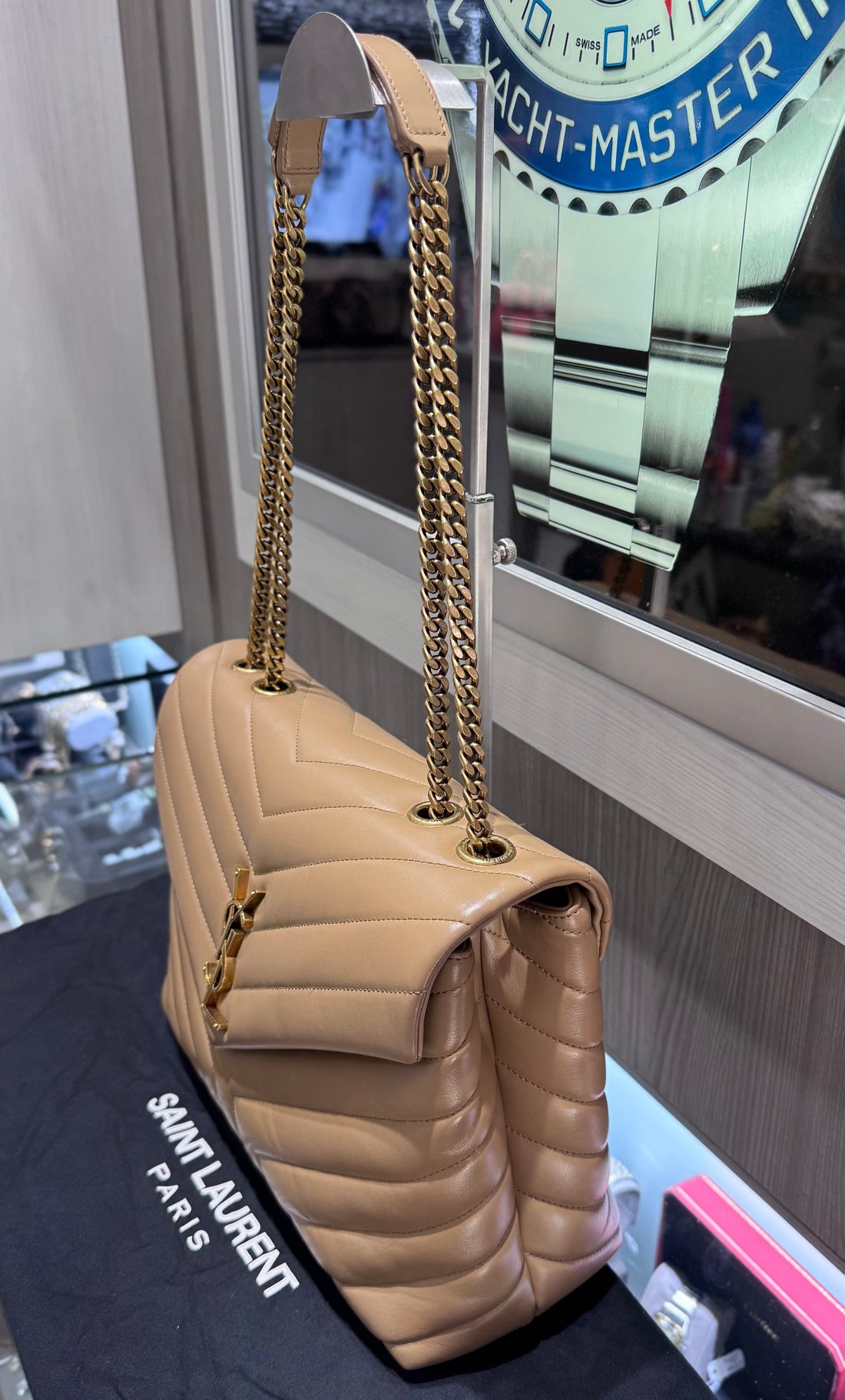 Pre-owned Saint Laurent Medium Loulou Chain Satchel in Beige