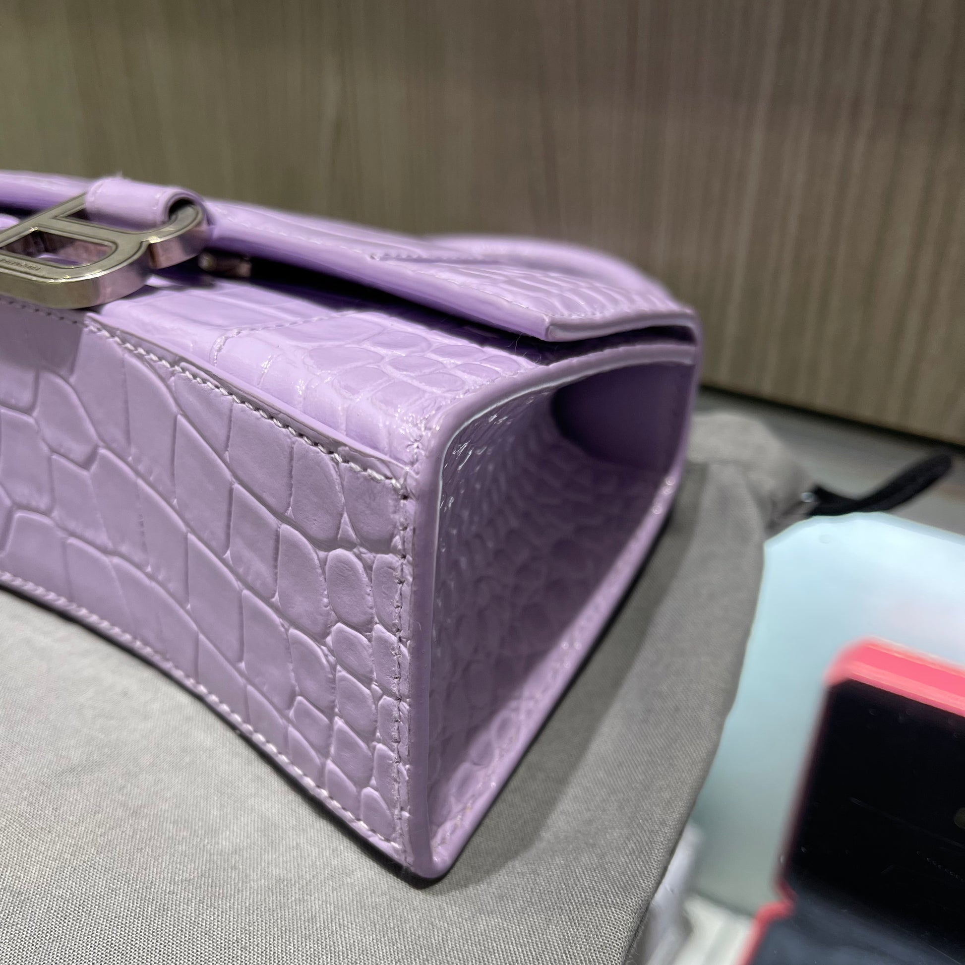 Pre-owned Balenciaga XS Hourglass Croc Light Lilac Purple Crossbody Bag