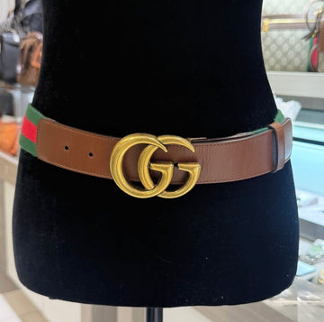 Gucci Nylon Calfskin Double G Web Belt 409416 85/34