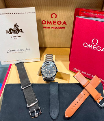 Pre-owned OMEGA 234.10.39.20.01.001 BLACK DIAL W/CARD DATED 6-12-2017 Seamaster 300m 1957 Trilogy Limited Edition 39mm 60th Anniversary