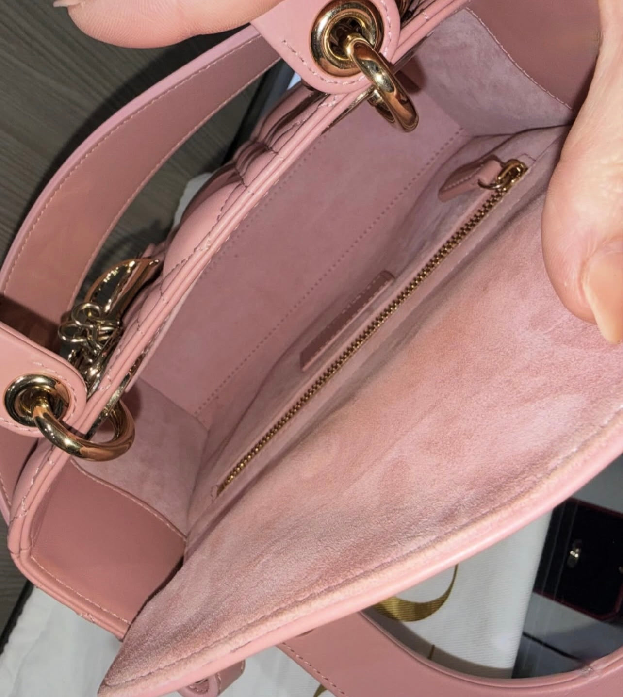 Pre-owned Christian Dior Small Lady Dior My ABCDior Bag in Mauve Cannage Lambskin (2023)