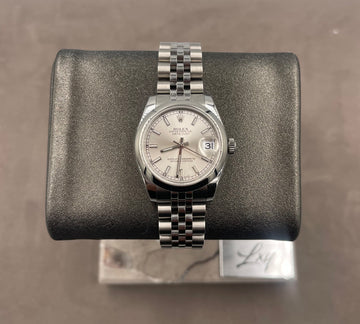 Pre-owned Rolex Ladies-Datejust 31mm Ref. 178240 Factory Silver Lume Index Dial Smooth Dial on Jubilee, hidden clasp, w/Box