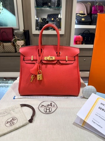 Pre-owned Hermès Birkin 25 Togo Rouge Pivoine Gold Hardware R Stamp (2014)