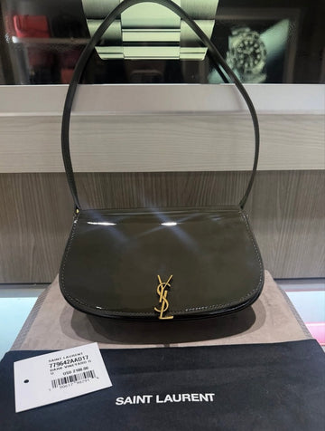 Unworn Saint Laurent Mini Voltaire Shoulder Bag in Dark Vineyard Green Patent Leather
