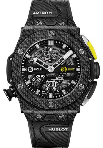 Hublot Big Bang Unico Golf Black Carbon Watch - 45 mm - Black Skeleton Dial - Black Rubber With Carbon Fiber Texture Decor and Black Calf Leather Strap-416.YT.1120.VR