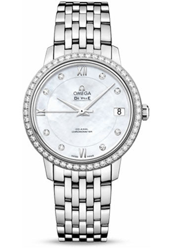 Omega De Ville Prestige Co-Axial Watch - 32.7 mm Steel Case - Diamond Bezel - Mother-Of-Pearl Diamond Dial - 424.15.33.20.55.001