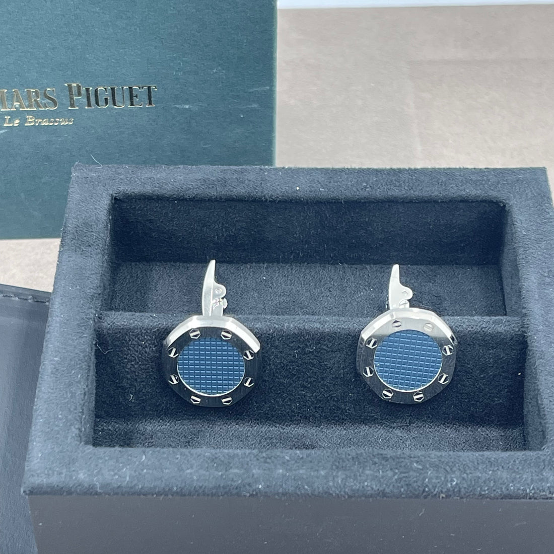 Unworn Audemars Piguet Royal Oak Stainless Steel Cufflinks in Blue
