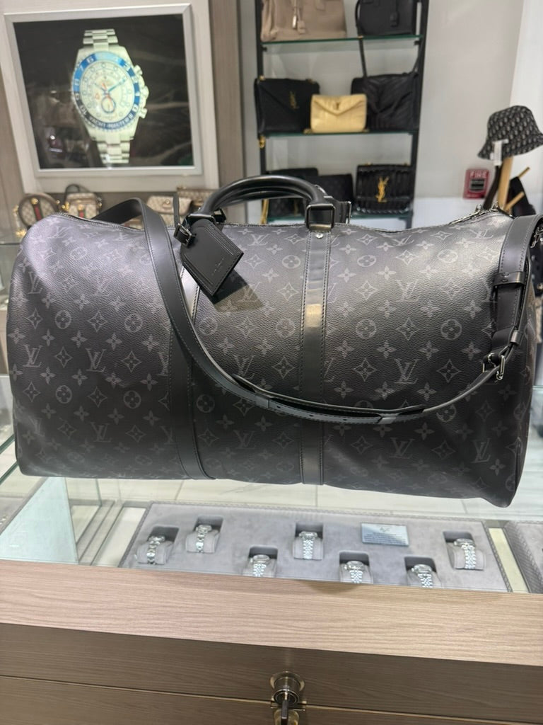 Pre-owned Louis Vuitton Keepall 55 Bandouliere Monogram Eclipse