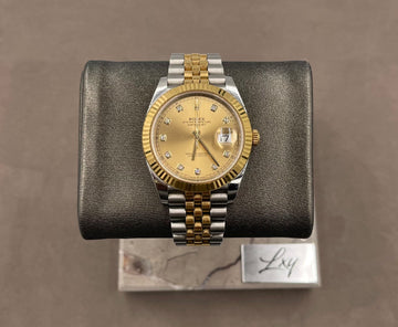 Pre-owned Rolex Men's Datejust 41mm ref.126333 Champagne Diamond Dial Fluted Bezel on Jubilee w/Box & Card (2019)