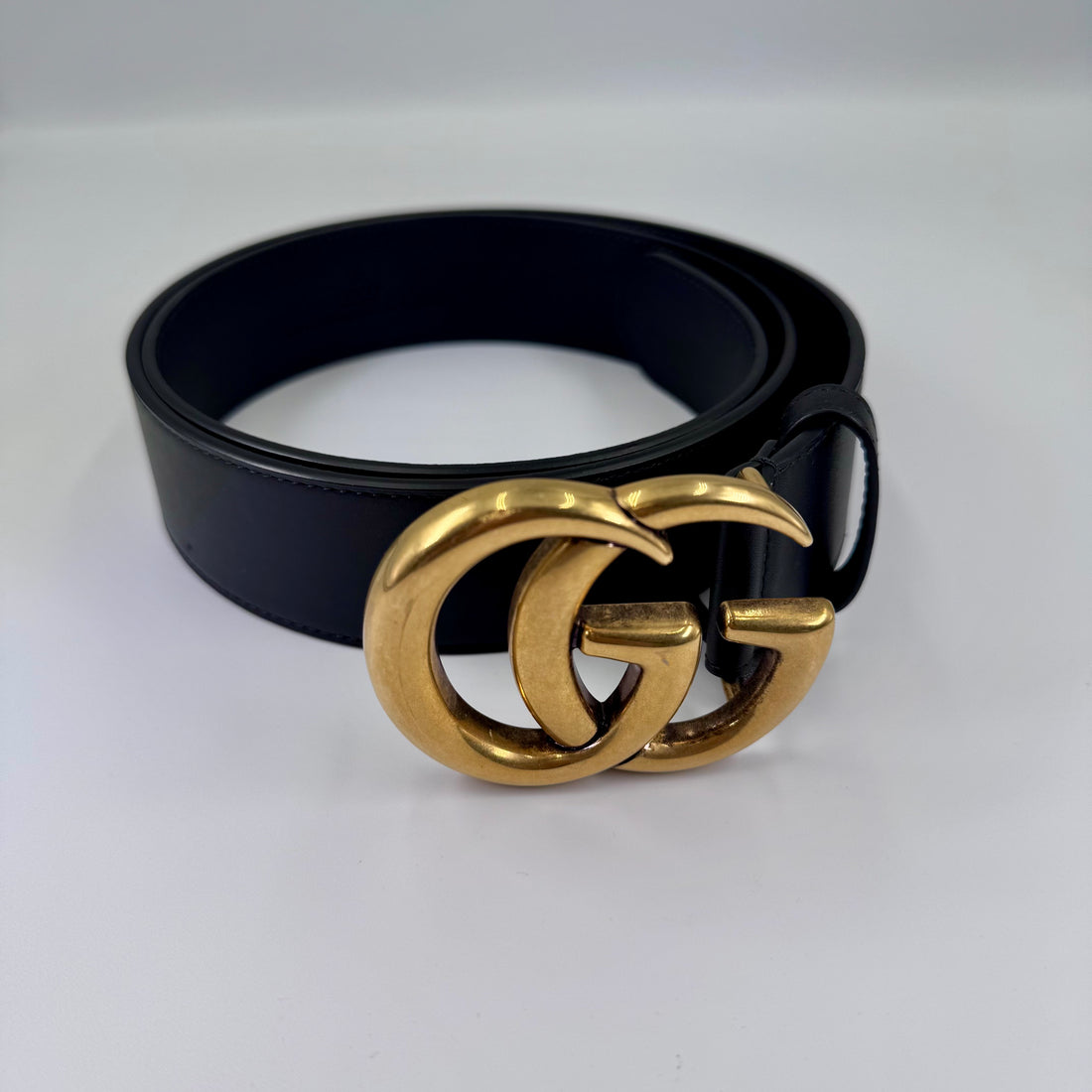 Pre-owned Gucci GG Marmont Wide Belt Gold Black 397660 38/95