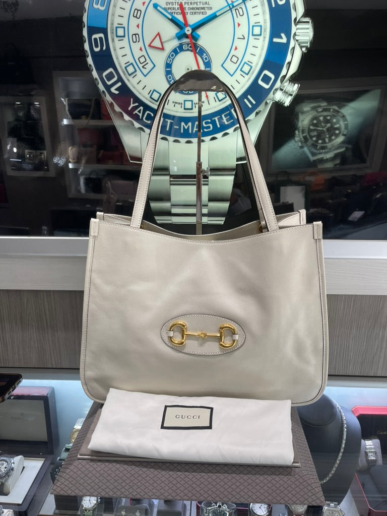 Pre-Owned Gucci 1955 Horsebit 19 Medium Tote – Ivory Leather