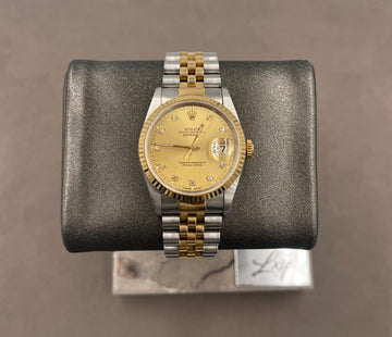 Pre-owned Rolex Men's Datejust 36mm ref.16233 Champagne Diamond Dial Fluted Bezel on Jubilee w/Box