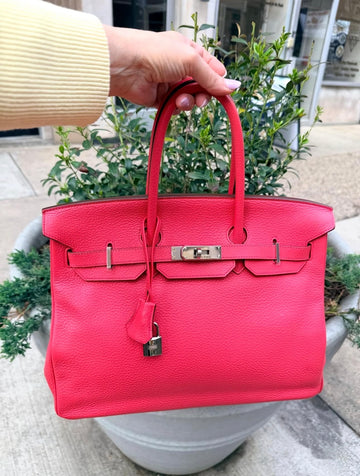 Pre-owned Hermes Birkin 35 in Bougainvillea Clemence Leather with Palladium Hardware (2010, Stamp N)
