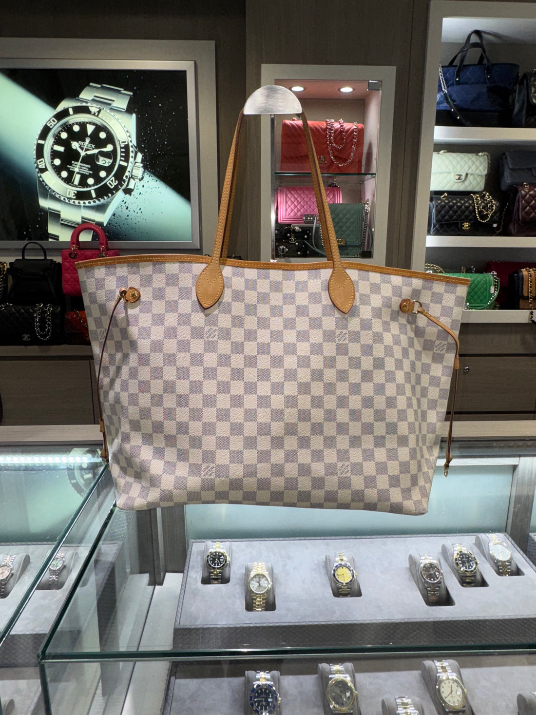 Pre-owned Louis Vuitton Neverfull GM Damier Azur SD4188 (2018) Rose Ballerine Interior