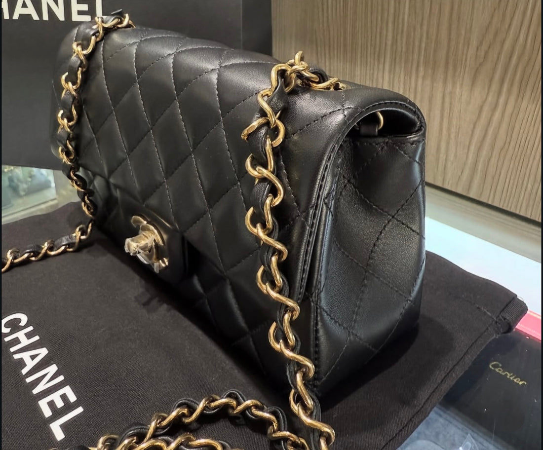 Unworn Chanel Mini Classic Handbag Black Lambskin & Gold-Tone Metal