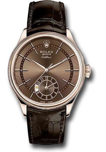 Rolex Cellini Dual Time Watch - Everose - Brown Dial - Brown Leather Strap - 50525 brbr