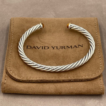 Pre-owned David Yurman Cable Cuff Bracelet 6mm Sterling Silver 14K Gold Tiger Eye L