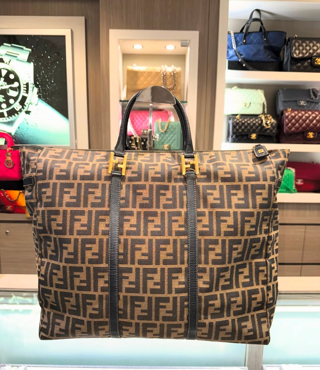 Pre-owned Fendi Vintage Large Tote Zucca Canvas Travel Size