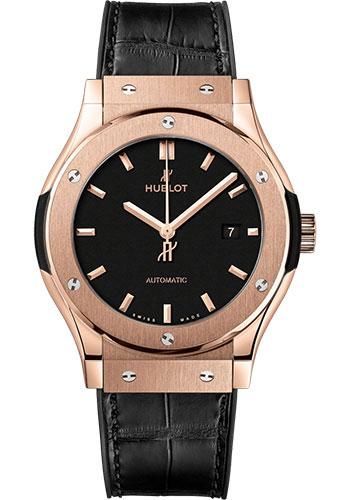 Hublot Classic Fusion King Gold Watch - 42 mm - Black Dial - Black Rubber and Leather Strap-542.OX.1181.LR