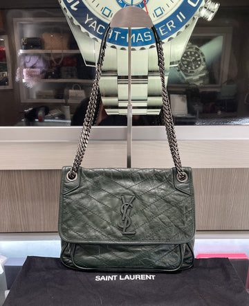 Pre-owned Saint Laurent Niki Medium Hunter Green Vintage Leather (2021) SHW