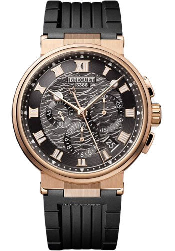 Breguet Marine Chronographe 5527 - Rose Gold Case - Black Dial - Black Rubber Strap - 5527BR/G3/5WV