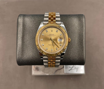 Pre-owned Rolex Men's Datejust 41mm ref.126333 Champagne Diamond Dial Fluted Bezel on Jubilee w/ Box & Card
