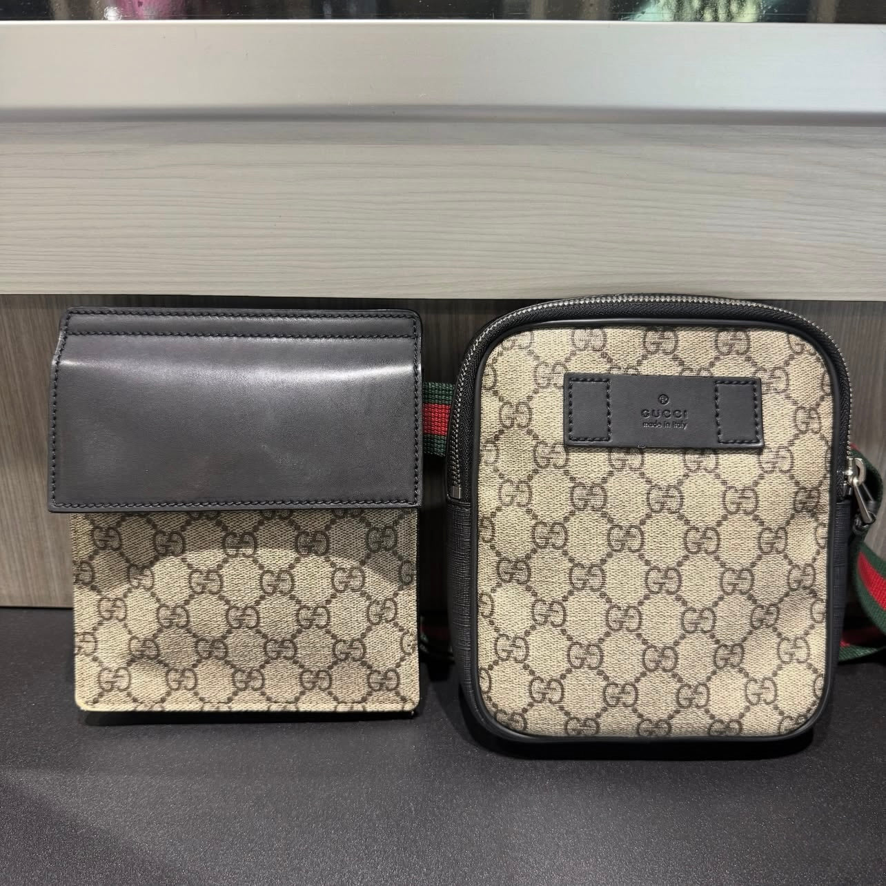 Pre-owned  Gucci Double Web Belt Bag Brown GG Web Canvas/Leather