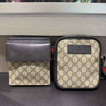 Pre-owned  Gucci Double Web Belt Bag Brown GG Web Canvas/Leather