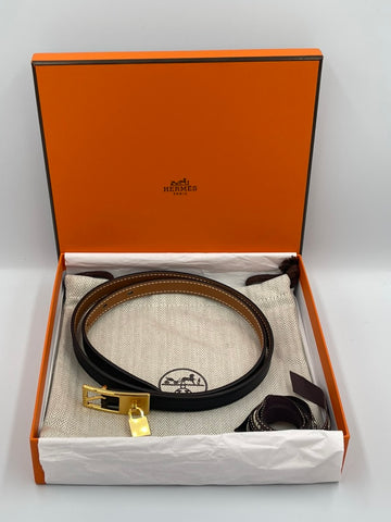 Pre-owned Hermes Lucky 15 Reversible Belt – Noir / Gold Hardware Size 75