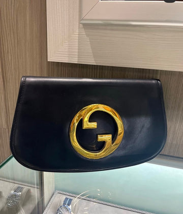 Pre-owned Vintage Gucci Midnight Navy Blue Leather Blondie Clutch