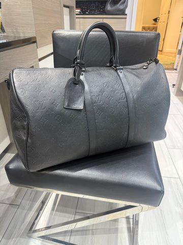 Pre-owned Louis Vuitton Monogram Shadow Keepall 50 Embossed Calfskin Black Leather FO4280 (2020)