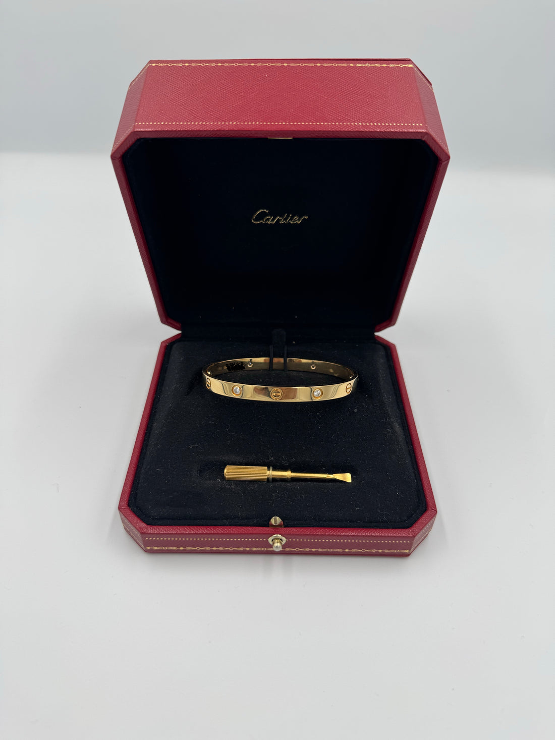 Pre-owned Cartier Love Yellow Gold 4 Diamonds Size 19 Model: CRB6035919 KMX279