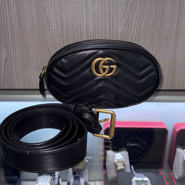 Pre-owned Gucci Marmont Black Belt Bag with duster Model:476434 belt size 95/38