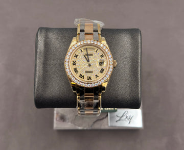 Unworn Rolex Men's Day-Date Masterpiece 39mm ref. 18948 Champagne Roman Pave Diamond Roman Dial w/Box & Card (2021)