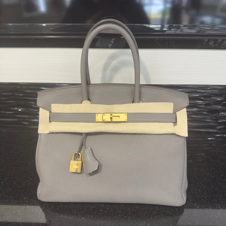 Pre-owned Hermes Birkin 30 Togo Leather Gris Etain Gold Hardware ZPY823AW (2021 production)