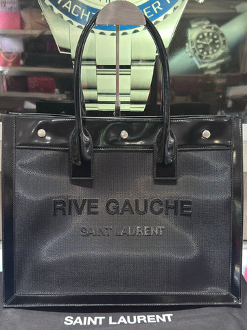 Pre-owned Saint Laurent Rive Gauche Black Mesh & Patent Leather Tote Bag