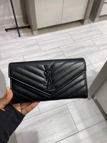 Pre-Owned Saint Laurent YSL Monogram Large Flap Wallet in Grained Leather – Black