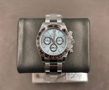 Unworn Rolex Men's Cosmograph Daytona 40mm Platinum ref.126506 Ice Blue Dial Chestnut Brown Ceramic Bezel on Oyster w/Box & Card