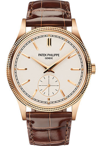 Patek Philippe Calatrava Manually Wound Mechanical Movement - 39 mm Rose Gold Hobnail Case - Silver Grained Dial - 6119R-001