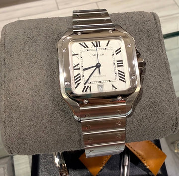 Pre-owned Cartier Santos Large Automatic Stainless Steel Watch Ref. WSSA0009