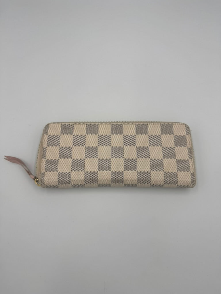 Pre-owned Clemence Wallet Damier Azur Microchip rose ballerine interior