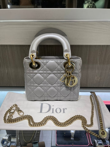 Pre-Owned Dior Mini Lady Dior Pearly Silver (2017)