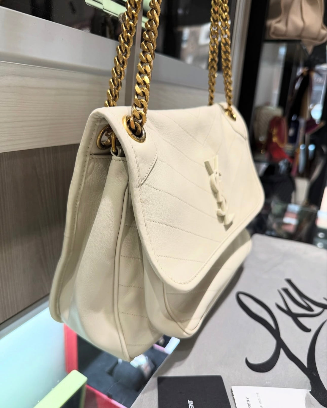 Pre-owned YSL Saint Laurent Niki Medium Ivory Leather
